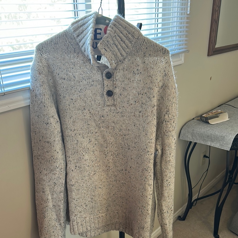 Men's Cream Sweater with Button Collar